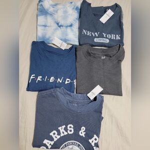 Gap Friends Logo Navy Graphic Tee + Assorted Blue & Gray Tees - Lot Of 5